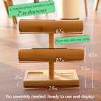 LED Bamboo Jewelry Organizer Stand - Bracelet Holder, Jewelry Organizers and Storage for Necklace, Watch, Earring, Ring - Built-in LED Light Natural Wooden Jewelry Display Stand for Dresser Decor
