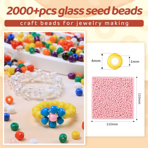 2000pcs Candy Pink Glass Seed Beads, Colorful Tiny 4mm Beads for Jewelry Making, Beading Supplies. - color: Candy Pink
