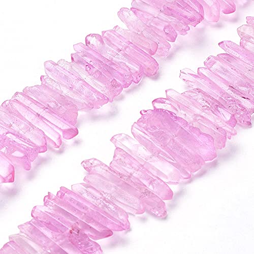 FASHEWELRY 1 Strand Natural Quartz Crystal Points Loose Beads Pearl Pink Flat Heishi Gemstone Loose Beads for DIY Jewelry Making - color: Pearl Pink