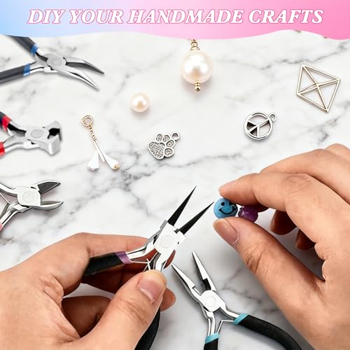 URSKYTOUS 5Pcs Jewelry Pliers Set Pliers for Jewellery Making Include Needle Nose Chain Nose Round Bent Plier Wire Cutter Jewelry Plier Tools for Jewelry Repair Bracelet Beading Craft Making Supplies - color: Eq 5pcs-black