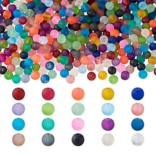 Craftdady 500Pcs 10mm Frosted Round Glass Beads Transparent Matte Crystal Glass Ball Beads Tiny Loose Spacer Beads 20 Colors for Jewelry Making, Hole: 1.3-1.6mm (GLAA-CD0001-14A-Qingsen) - color: 20 Colors Frosted, size: 10mm