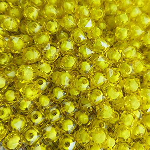 Cube 400pcs Faceted Square Transparent 8mm Glass Crystal Spacer Beads, Round Beads Inside for Jewelry Making (Yellow) - color: Yellow