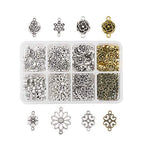 Pandahall 1Box/160pcs 8 Styles Alloy Tibetan Style Flower Connectors Charms Antique Sliver & Brown Metal Filigree Link Charms for Jewelry Making Dangle Pendants