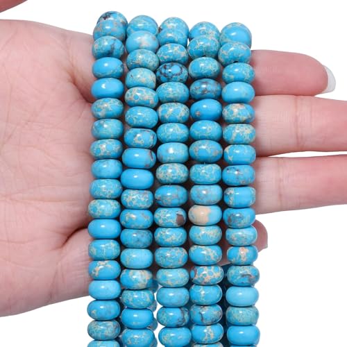 Songxi 5x8mm Natural Blue Emperor Stone Rondelle Beads, 75PCS Spacer Round Loose Abacus Beads for Jewelry Making, Gemstone for Bracelet Necklace Earrings, Arts and Crafts - color: Blue Emperor Stone