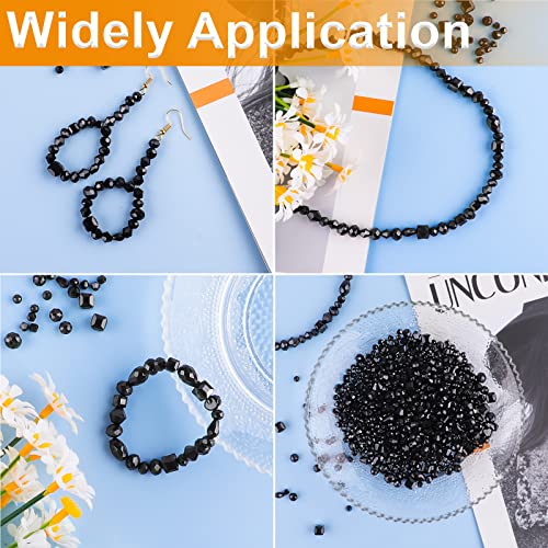 Crystal Beads, 600pc Rondelle Jewelry Glass Beads Bulk, Assorted; 4/6/8mm Black - color: Black