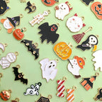 50pcs Alloy Enamel Halloween Series Pumpkin Lantern Ghost Black Cat Bat Moon Pendant Jewelry Making DIY Keychain Earrings Pendant Various Design Charms for Jewelry Making Bracelets Necklace (HK728) - color: HK728
