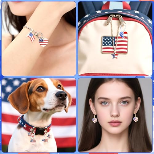 SANNIX 90 Pcs American Flag Charms, Patriotic Enamel Charms for Jewelry Making, Independence Day 4th of July Flag Charm Pendants for Bracelets Necklaces Earrings Making and Crafting - color: Red White Blue