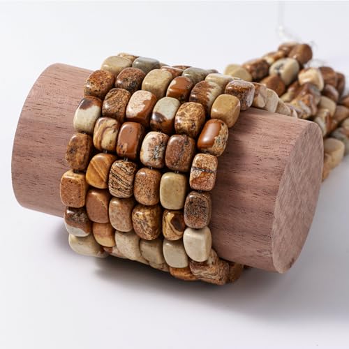 Natural Large Brown Picture Jasper Cube Stone Beads 8x11mm 38cm/str Loose Semi Gemstone Stone Square Beads for Making Bracelets Necklace - color: Brown Picture Jasper