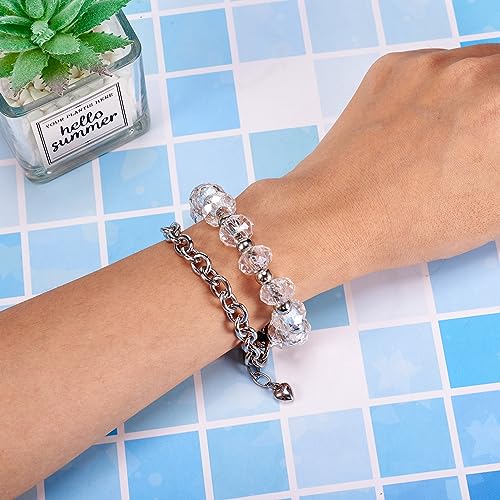 Pandahall 100pcs Glass European Beads Large Hole Beads Round Faceted Rondelle Slide Charms No Metal Core for Bracelet Jewelry Makings Crystal AB 14mm in Diameter