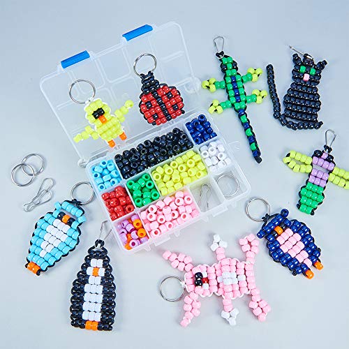 SUNNYCLUE 1 Box 600+Pcs 10 Sets Bead Pets Kit 8mm Large Pony Beads Animals Keychain Kit Video tutorials Gecko Lizard Spacers for Christmas Adult Women Gift Fun Supplies Paper Instruction - color: 8mm Pony Beads Kit Cute Animal Themed