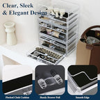 Sea Team 3-Tier Stackable Clear Makeup Organizer with Drawers, Acrylic Plastic Cosmetic Display Case, Jewelry Storage Box, Holder for Dresser, Bathroom, Vanity, Countertop (8 Drawers) - size: 3-Tier, 8 Drawers