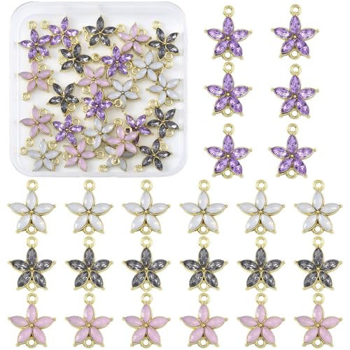Assorted Metal Connectors Pendants Charms for Jewelry Making with Double Loops Flower Evil Eyes Butterfly Heart Cross Links Golden Pendants for Necklaces Bracelets Earrings - color: Flower1- 24 pcs