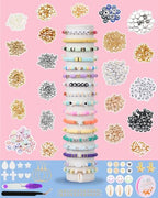 Mio Angle Clay Beads 2 Boxes 24 Colors Bracelet Making Kit, Round Letter Beads with Charm and Elastic Strings, Friendship Bracelets Holiday Gifts for Girls Adults - color: 24 Colors 2 BOX