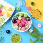 DanLingJewelry 50Pcs 20mm Colorful Summer Acrylic Bubblegum Beads Watermelon Pink Green Acrylic Round Ball Beads for Jewelry Making Craft - color: 50pcs - summer