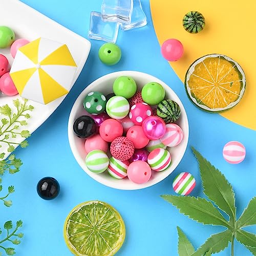 DanLingJewelry 50Pcs 20mm Colorful Summer Acrylic Bubblegum Beads Watermelon Pink Green Acrylic Round Ball Beads for Jewelry Making Craft - color: 50pcs - summer