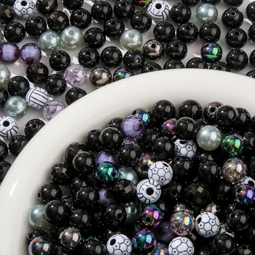 12mm Black Acrylic Beads 300pcs Grey Focal Spacer Bead Chunk Bubblegum Beads for DIY Crafting Necklace Bracelet Jewelry Making Keychain(Black&Grey) - color: black&grey