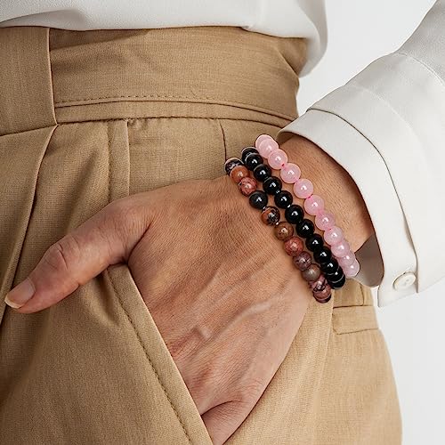 3 PCS Healing Crystal Bracelets for Women 8mm Natural Stone Beaded Stretch Bracelet Amethyst Jewelry Gifts - color: 03 8mm pink