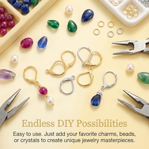 50PCS Leverback Earring Hooks, Stainless Steel Open Loop Leverback Hoops, Leverbacks French Earring Hooks for Making Dangle Earrings, Smooth to Open & Close (Silver and Gold) - color: Silver+gold