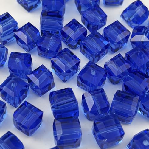40pcs 10mm Cube Crystal Glass Beads for Jewelry Making Faceted Square Crystal Glass Bead Spacer Beads Loose Beads for Bracelet Earring Necklace DIY Craft(Blue) - color: Blue, size: 10mm
