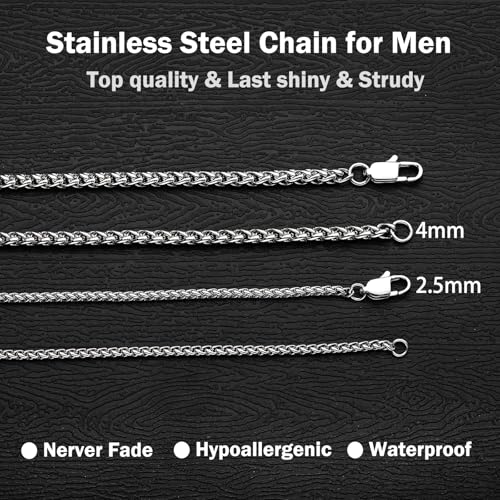 2.5mm/3mm/4mm Silver/Gold Stainless Steel Wheat Chain Necklace Jewelry for Men Women - size: 20 Inches, style: 3mm-Silver