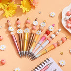 Colarr 24 Sets Plastic Beadable Pens DIY Pens Making Kit Assorted Wood Beads Crystal Spacer Black Ink Ballpoint for Women Crafts Office Family Gifts(Cute Daisy) - style: Cute Daisy
