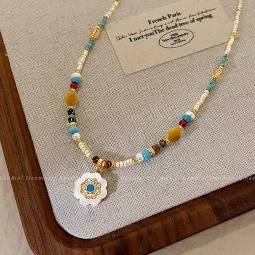 Handmade Natural Gemstone Beaded Necklace for Women, Cultured Freshwater Pearl Choker with Adjustable Extension Chain, Boho Healing Crystal Jewelry Collection - color: b Colorful