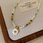 Handmade Natural Gemstone Beaded Necklace for Women, Cultured Freshwater Pearl Choker with Adjustable Extension Chain, Boho Healing Crystal Jewelry Collection - color: b Colorful