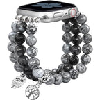Newlibery Natural Stone Bracelet Beaded-Band Women Compatible with Apple Watch 42mm(S3/2/1) 44/45/46/49mm Feminine Handmade Stretch Strap for iWatch Series 11/10/9/8/7/6/5/4/3/2/1 SE 3/2/1 Ultra1/2/3 - color: A8 Grey Map, size: 46(S10/11)/49/45/44/42mm(S1
