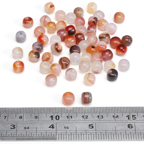 BEADIA Natural Red Agate Flat Cut Round Drum Stone 8mmx7mm Loose Semi Gemstone Beads for Jewelry Making 38cm - color: Red Agate