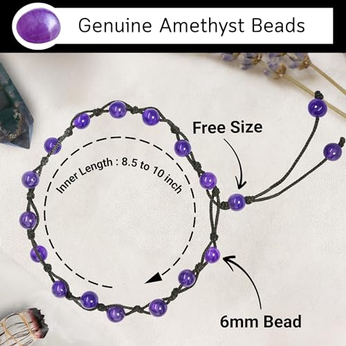 Amazing Gemstone Crystal Anklet Ankle Bracelets for Women - Waterproof Beaded Healing Crystal Anklets, Plus Size Chakra Gemstone Bead Anklet - color: Amethyst, style: Hand Knotted