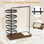 MODOWEY Earring Holder Organizer Jewelry Stand, 285 U-Slots Adjustable Rotating Earring Tree Rack, 14 Hooks Tall Necklace Display for Women, 5 Tier Compact Large Capacity Tower with Ring Tray, Black - color: Black-Brown