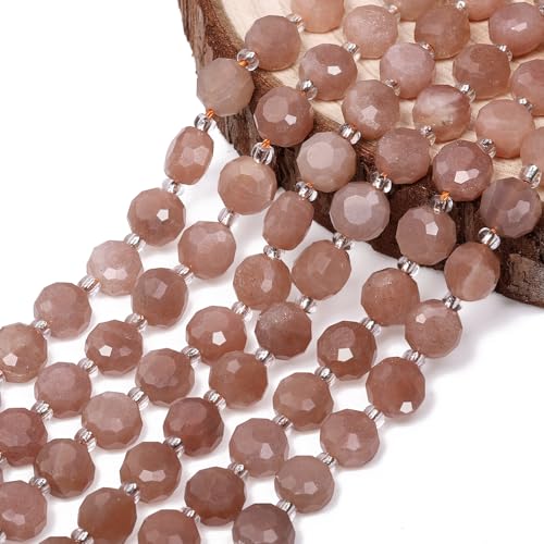 8×5mm Sunstone Natural Stone Beads for Jewelry Making About 35-40pcs 1 Strand 15" Drilled Flat Faceted Cabochon Gemstone Beads for Bracelets Necklace DIY Crafts - color: Sunstone