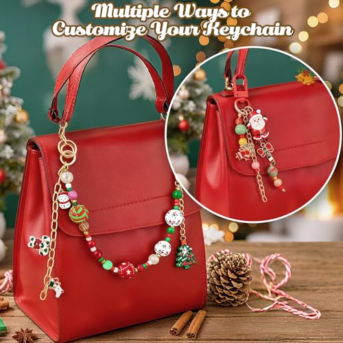 Ecoofor 251 Pcs Christmas Keychain Making Kit for Adults — Includes 20 Keychain Clips, 25 Extender Chains, 81 Charms, Beading Accessories, Jewelry Pliers — DIY Bag Charms & Jewelry Craft Kit - color: Christmas Joy Set