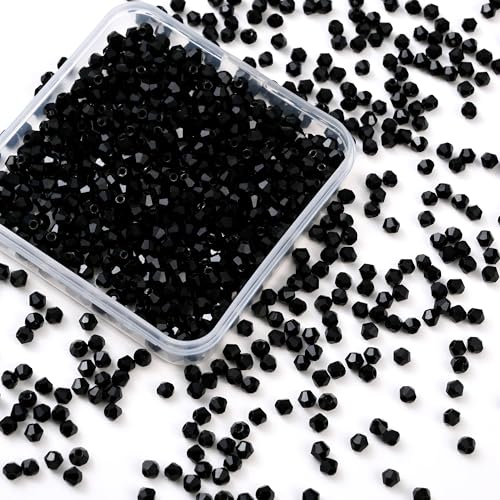 1000pcs 4 mm Bicone Crystal Beads Faceted Crystal Glass Beads Bulk for Jewelry Making DIY Necklace Bracelet Earring (Jet Black) - color: Jet Black