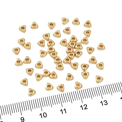 BEADIA 14K Gold Plated Triangle Spacer Beads 4x2mm 50pcs for Jewelry Making Findings Non Tarnish - color: 14K Gold, size: 4x2mm Triangle
