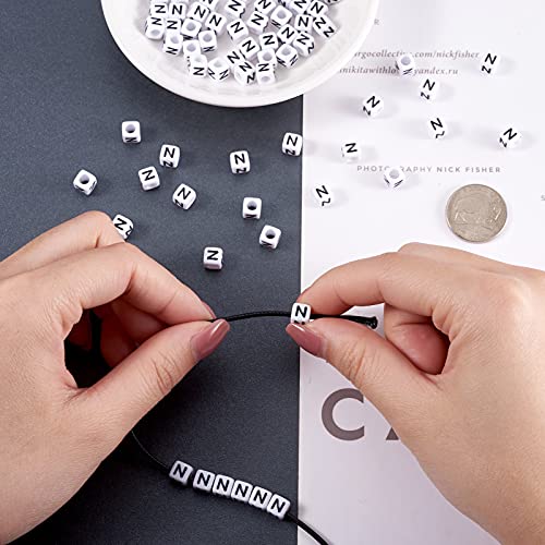 FASHEWELRY 300Pcs Cube White Acrylic Letter Beads 6x6mm Letter N Alphabet Beads for DIY Bracelet Necklace Jewelry Making - color: Letter N, size: 6x6x6mm