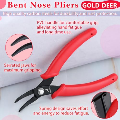 5.5 Inches Bent Nose Pliers With Serrated Jaw Bent Long Nose Pliers Mini Curved Nose Pliers Precision Pliers Jewelry Making Tool Functional Micro Professional Tool For Gripping Bending Wires - style: Bent Nose Pliers