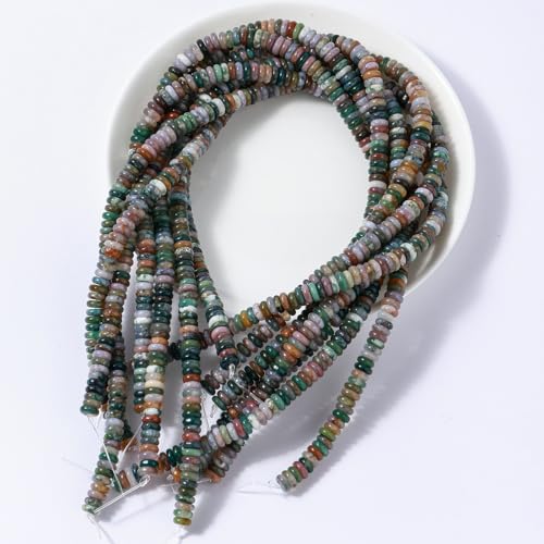 Natural Indian Agate Disk Stone Spacer Beads 6x2mm 38cm/str Flat Rondelle Loose Semi Gemstone Caps for Making Bracelets Necklace - color: Indian Agate