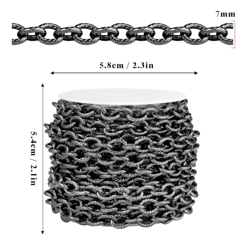 16.5 FT Black Textured Rolo Cable Chains Roll, 7mm 304 Stainless Steel Gunmetal Black Circle Cable Link Chain Bulk Spool for Jewelry Making DIY Craft - color: Gunmetal Black, size: 7mm width