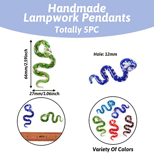 FASHEWELRY 5Pcs Handmade Cartoon Snake Lampwork Glass Pendants 3D Animals Glass Charms for DIY Jewelry Making - color: Snake