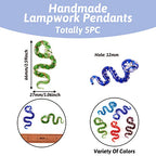 FASHEWELRY 5Pcs Handmade Cartoon Snake Lampwork Glass Pendants 3D Animals Glass Charms for DIY Jewelry Making - color: Snake