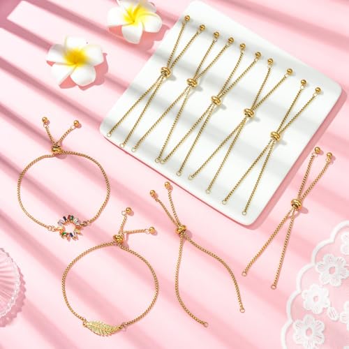 DanLingJewelry 10pcs 304 Stainless Steel Adjustable Slider Bracelet Slider Extender Chains Friendship Bracelets for Jewelry Making DIY 8 Inches(215mm) G - color: StyleⅪ-10 pcs-Golden