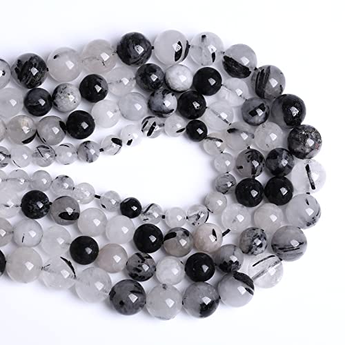 90pcs 4mm AAA Natural Black Quartz Rutilated Beads Round Loose Beads for Jewelry Making DIY Bracelet Crystal Energy Healing Power Stone (Black Rutilated Quartz Crystal, 4mm) - color: Black Rutilated Quartz Crystal, size: 4mm