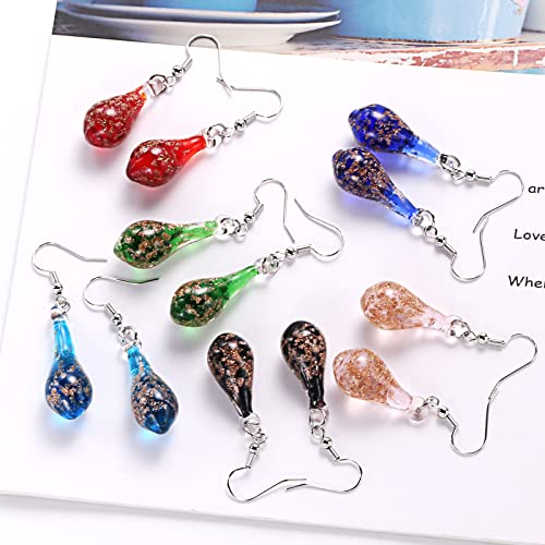 Glass Water Drop Shape Glaze Spiral Dangle Earrings Lampwork Handmade Glass Bead Geometric Earrings for Women Jewelry - color: Shiny Deep Blue
