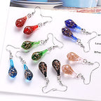 Glass Water Drop Shape Glaze Spiral Dangle Earrings Lampwork Handmade Glass Bead Geometric Earrings for Women Jewelry - color: Shiny Black