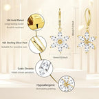 925 Sterling Silver Flower Dangle Earrings for Women, Daisy Flower Dangling Leverback Earrings, Cubic Zirconia Dangly Earring 14k Gold Plated Hypoallergenic CZ Floral Drop Earing for Women Trendy Jewelry Gifts - color: 14K Gold