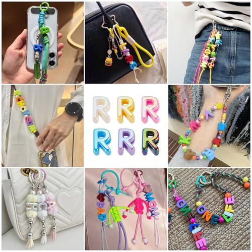 Beadthoven 20pcs Big Letter R Beads Large Hole Bubble Alphabet Acrylic Beads Charm Iridescent Plastic R Shape Loose Chunky Spacers for Jewelry Making Bracelet Necklace Keychains Shoelaces Crafts - color: R