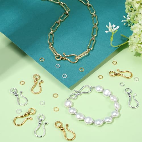 PH PandaHall 50 Sets S Hook Jewelry Clasp 2 Colors Tibetan Style Toggle Clasps Alloy Jewelry Clasp Connector Clousre for DIY Jewelry Making Necklace Bracelet, 38mm Long, Antique Silver/Antique Gold