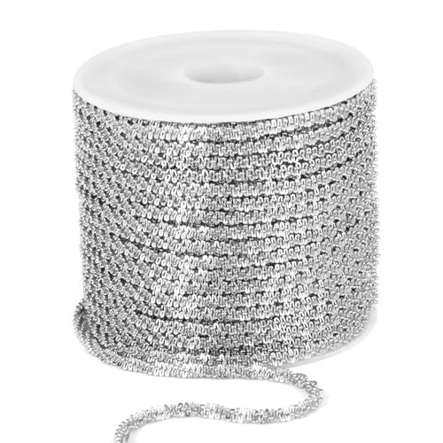 33 Feet Stainless Steel Sparkle Chains Roll, 2.5mm Width 304 Stainless Steel Dainty Twisted Singapore Chain Bulk Spool for Jewelry Making DIY Craft - color: 2.5MM Stainless Steel Sparkle Chains