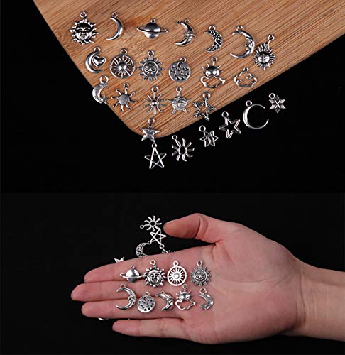 Mixed Moon and Star Charms Pendants Necklace Earrings Bracelet Charms DIY for Crafting, Jewelry Making Accessory - color: Silver 50pcs